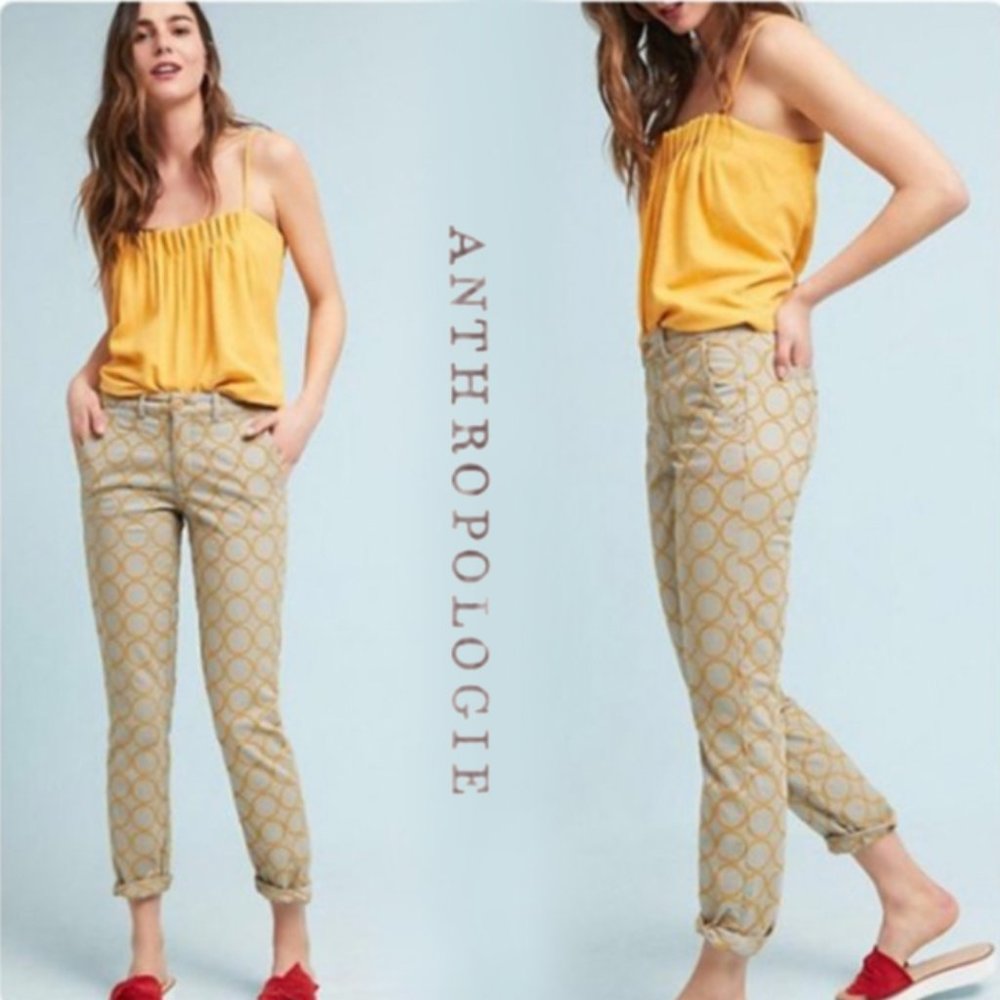 CHINO by Anthropologie Embroidered Cuffed Ankle Pants